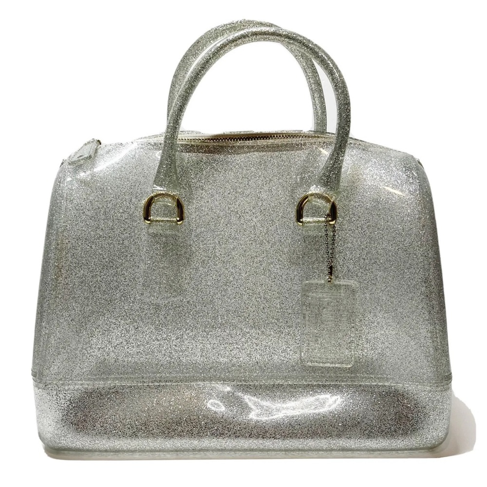 Furla Large Gold Glitter Candy Bag Satchel Italian PVC Handbag